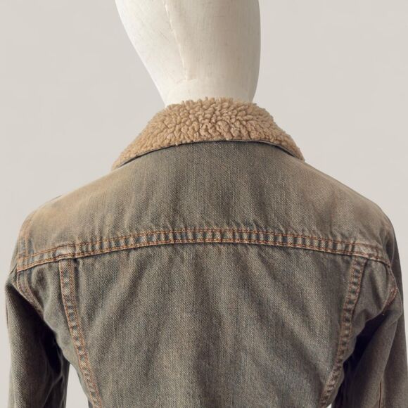 7 For All Mankind Cropped Sherpa Trucker Denim Jacket XS – Rare Y2K Made in USA - Picture 4 of 7
